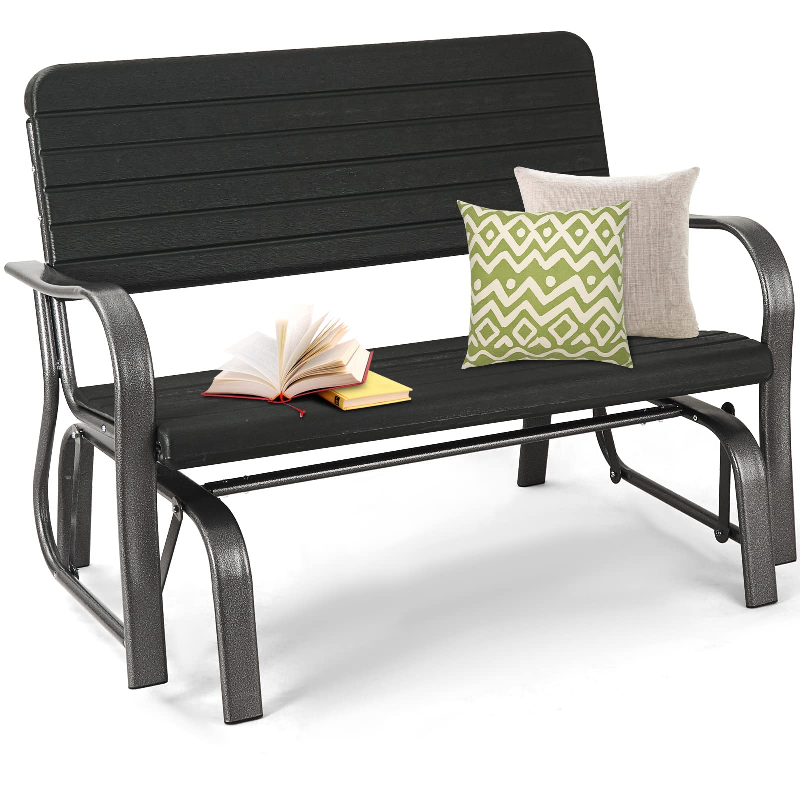 Tangkula Outdoor Glider Patio Chair Bench, Porch Glider Loveseat Swing Bench